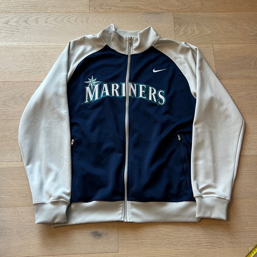 Nike Seattle Mariners MLB Track Jacket Mens XL Navy Grey Full Zip Mock Neck